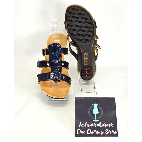 Vionic Women's Radia Blue Patent Leather Croc Print Wedge Sandals Size 9 2128 - Picture 3 of 15